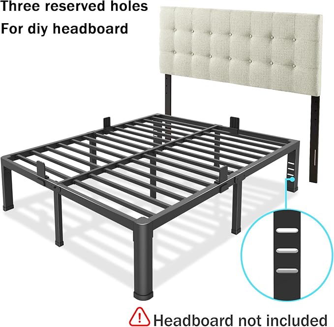 14 Inch Full Bed Frame with Rounded Corner and Headboard Hole Mattress Retainers 3500 lbs Heavy Duty Support Metal Platform Bed Frame Noise Free No Box Spring Needed Easy Assembly