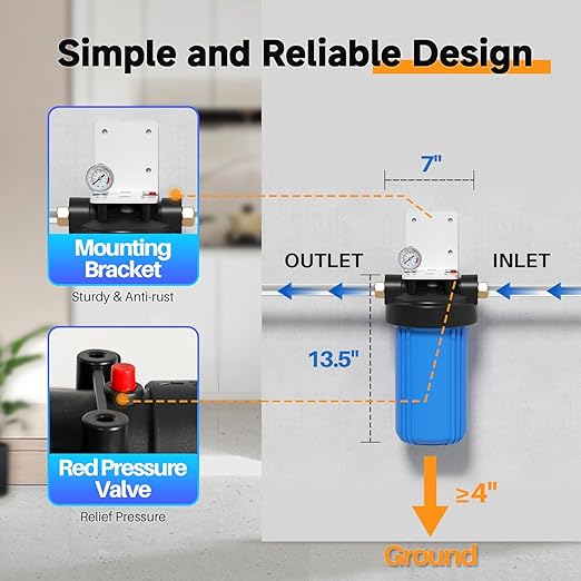 PUREPLUS Whole House Water Filter Housing, Pre-Filtration System,