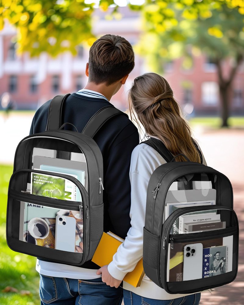 KIMNERPU Clear Backpack, Heavy Duty Transparent Bookbag for School, Fabric & PVC Transparent Backpack with Reinforced Strap for Women Men, Capacity Clear Bag for College, Travel, Security, Black