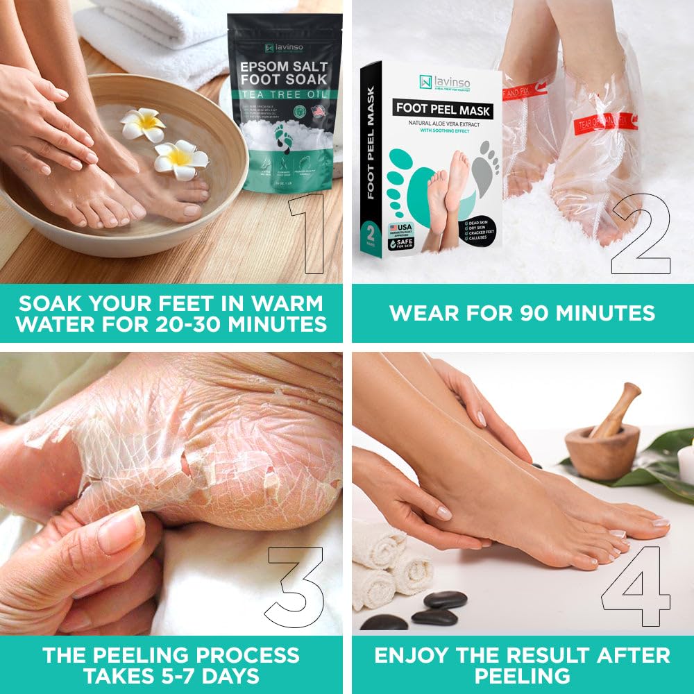 Lavinso Foot Peel Mask for Dry Cracked Feet – 3 Pack Peeling Mask Removes Dead Skin and Calluses - Exfoliating for Soft Baby Feet, Original Scent