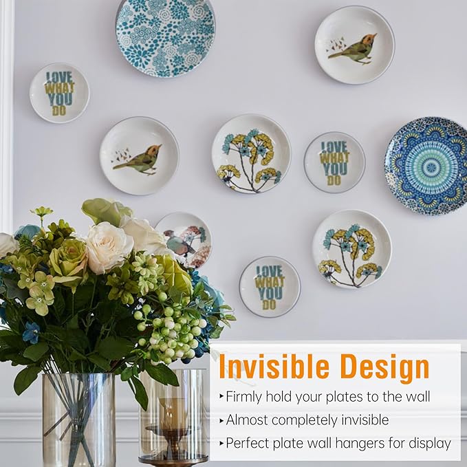 Bilillo 3-Piece Stainless Steel Wall Plate Hangers, 8/10/12 Inch Invisible Decorative Wire Plate Holders with 3 Pieces Wall Hooks for 8 to 14 Inch (Black)