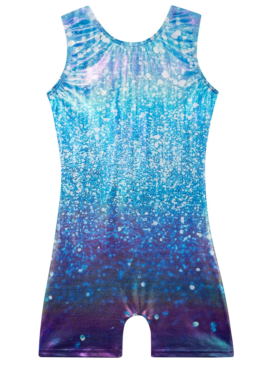 Gymnastics Leotards for Girls Toddler Ballet Dance Tumbling Outfits 7 8 Kids Sleeveless Gymnastic Biketard with Shorts Sparkly Dancwear Unitards Clothes Bodysuit (Blue Glitter, 7-8 Years)