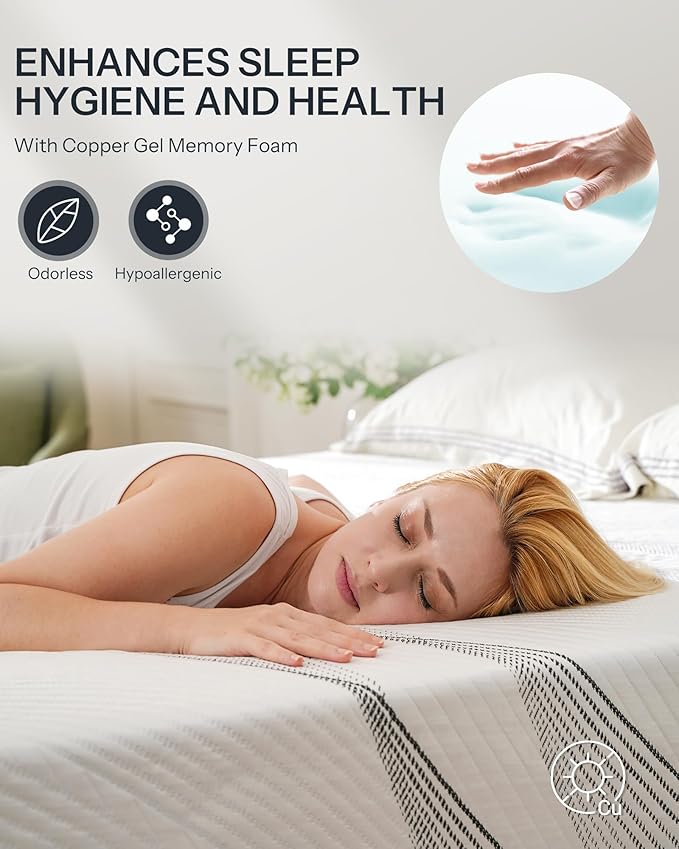Life Balance Hybrid Twin Mattress 12 Inch, Made in USA, Medium, Individual Pocket Coils & Copper Gel Memory Foam， Hypoallergenic & Odorless, Motion Isolation & Pressure Relief, Mattress in a Box