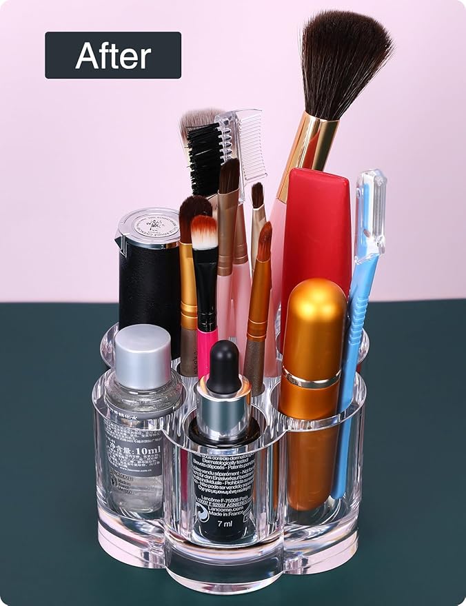 Acrylic Lipstick Holder,Small Flower Clear Compact Chapstick Lip Gloss Liner Nail Brush Organizer with 12 Slots