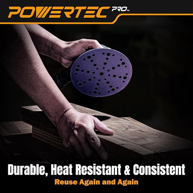 POWERTEC PRO 50PK, 6 Inch 49 Holes Sanding Disc, 120 Grit, Zirconia Hook and Loop Film Backing Sandpaper for Festool Random Orbital Sanders - Automotive, Paint, Metal, Woodworking (46112Z-50)