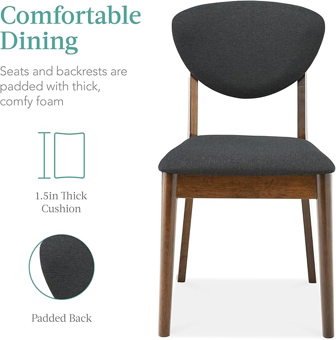 Best Choice Products 5-Piece Dining Set, Compact Mid-Century Modern Table & Chair Set for Home, Apartment w/ 4 Chairs, Padded Seats & Backrests, Wooden Frame - Walnut/Charcoal