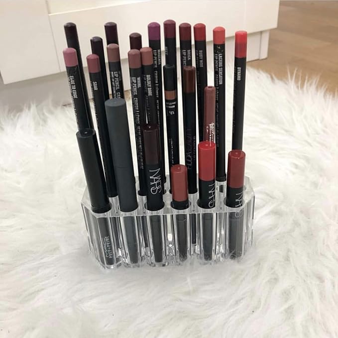 BY ALEGORY Acrylic Eyeliner Organizer & Lip Liner Organizer 26 Space Storage 20 Standard 6 Jumbo Cosmetic Pencil Makeup Display Case Refillable Container (2)