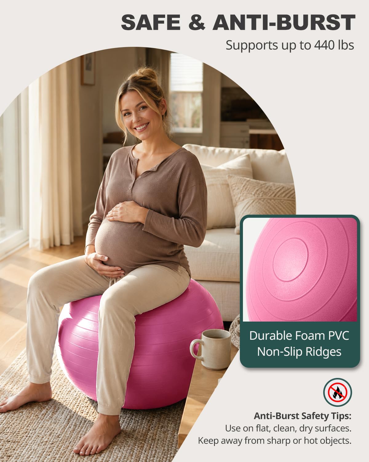 Trideer Yoga Ball for Exercise, Pregnancy & Birthing, 5 Sizes Exercise Ball for Physical Therapy, Stability, Fitness, Quick Pump Included