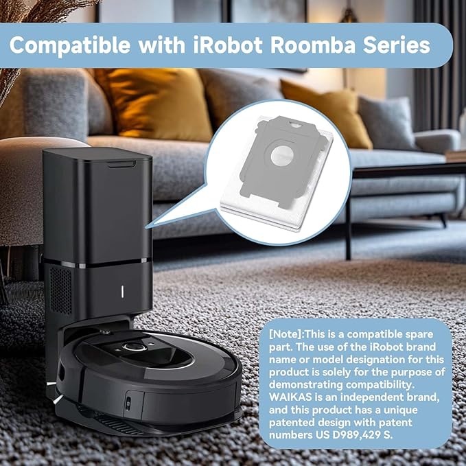 WAIKAS 18 Pack Vacuum Bags for iRobot Roomba i7 i7+ i8 i8+ i3 i3+ i4 i4+ i5 i5+ i6 i6+ j5 j5+ j6 j6+ j7 j7+ j8 j8+ j9 j9+ s9 Plus, 100 400 500 700 Series, All Clean Base Automatic Dirt Disposal Bags