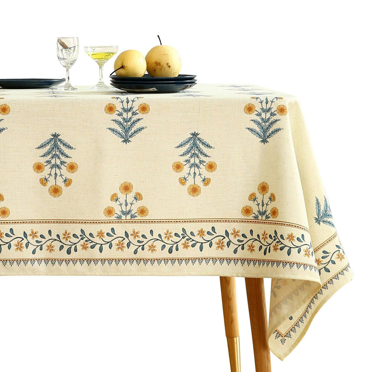 ISAENNE Designer Linen Square Large Tablecloth,67"x67"-Serenity G
