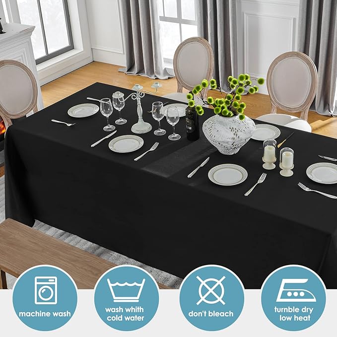 VidaFete 90 * 156inch 2pack Rectangle Table Cloth Polyester, Stain Wrinkle Resistant Dining Table Cover for Kitchen Dinning Party Wedding Rectangular Tabletop Buffet Decoration(Black)