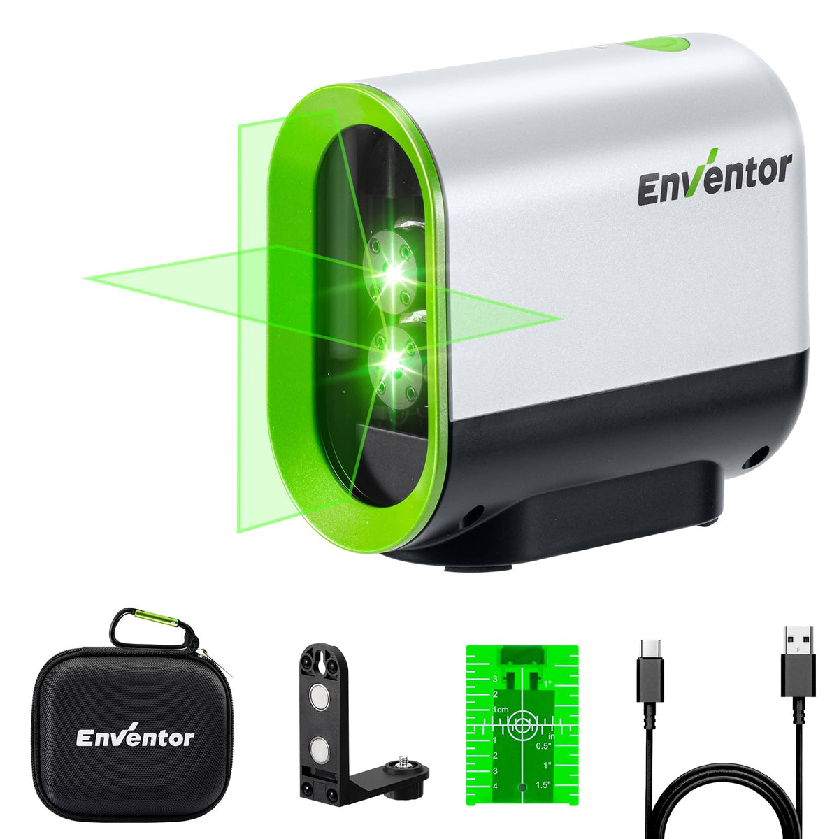 Enventor Green Laser Level, Self Leveling Laser Level for Picture Hanging and Home DIY, Horizontal and Vertical Cross-Line Laser, Rotatable 360° Magnetic Holder, Pulse Mode, USB Charging