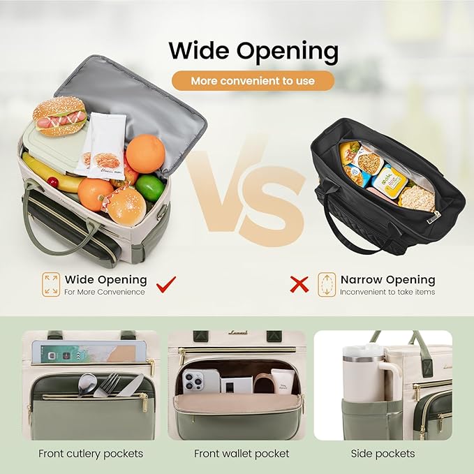 LOVEVOOK Insulated Lunch Bag Women,Wide Opening Adult Lunch Box Women,Leakproof Cooler Bag for Work Picnic Beach Family College,Lunch Teacher Tote Bag with Adjustable Shoulder Strap and Cup Holder