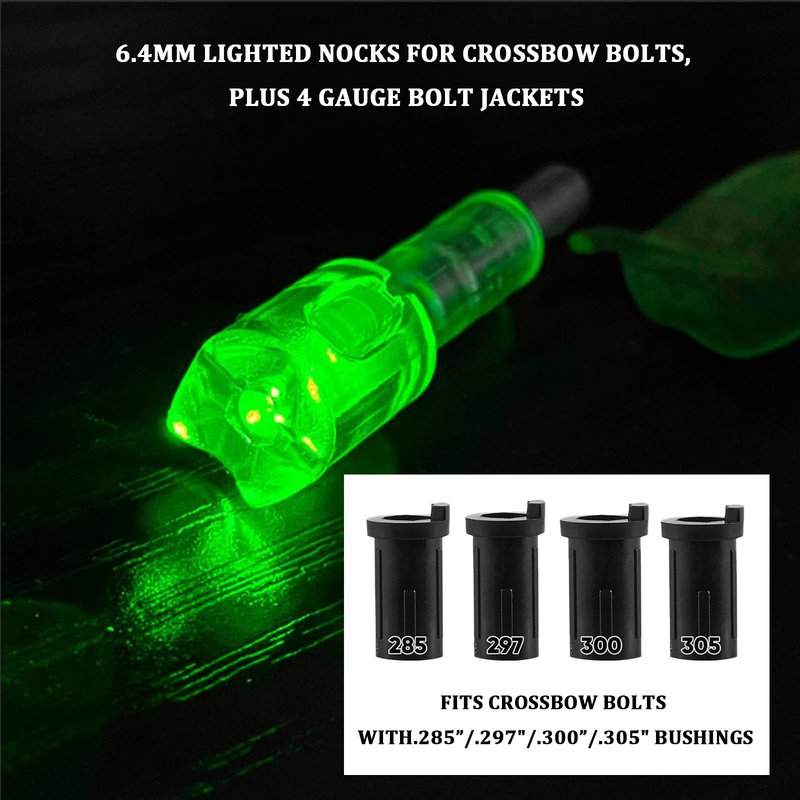 sntxmy 6-Pcs Crossbow Bolts Lighted Nocks Lights Up Automatically with Bushings for (.285/.297/.300/.305)