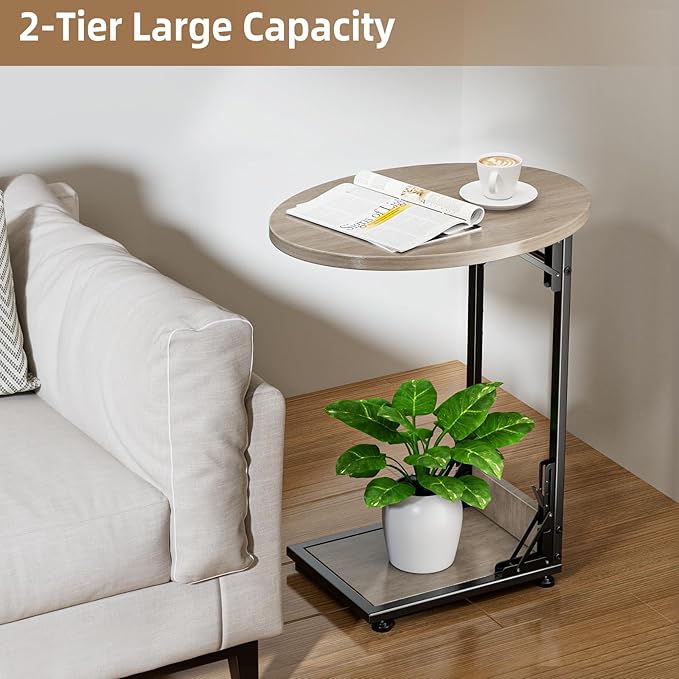 Elbourn Folding Side Table End Couch Tables,Metal Frame C-Shaped TV Stand for Sofa Living Bedroom Bedside Coffee Small Spaces (Gray)