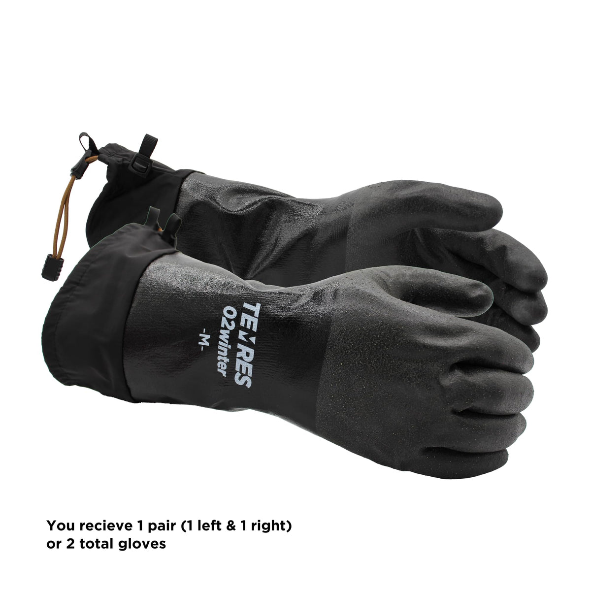 SHOWA TEMRES 282-02 Waterproof Insulated Winter Work Gloves, Breathable Polyurethane, Integrated Drawstring Gaiter Snow Cuff, Thermal Fleece for Skiing, Ice Fishing, Black, Medium, 1 Pair