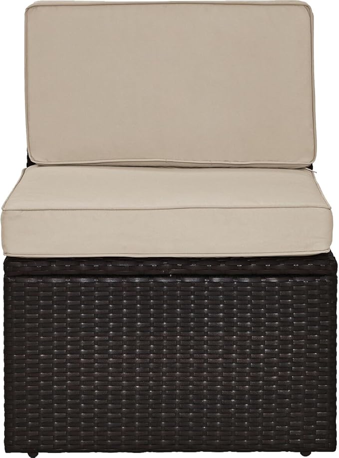 Crosley Furniture Palm Harbor Armless Outdoor Sectional Chair, Wicker Patio Chairs for Porch, Deck, Backyard, Brown with Sand Cushions