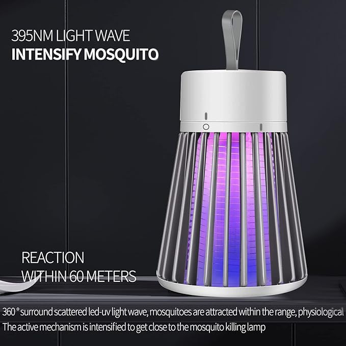 Bug Zapper Outdoor,Electric Mosquito Zapper Portable Camp Mosquito Killer,Rechargeable Indoor Fly Zapper,Electric Fly Zapper,Fly Traps,Flying Insects Zapper Indoor Outdoor (Grey)