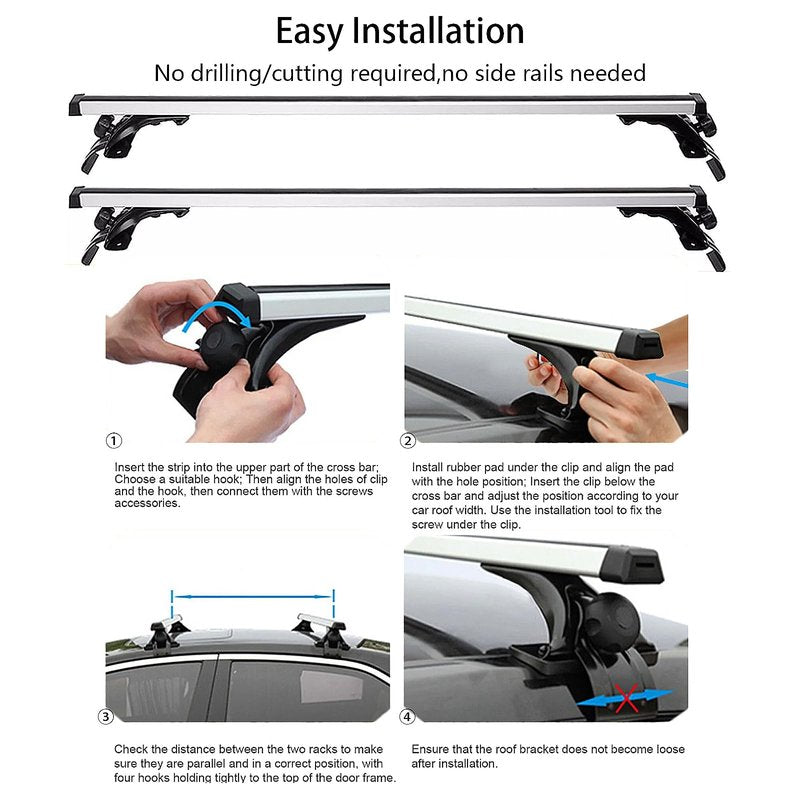 Flynsu Universal 48" Car Top Roof Rack Cross Bar Luggage Cargo Carrier w/3 Kinds Clamps, Silver Aluminum, 165 lb Loading Capacity