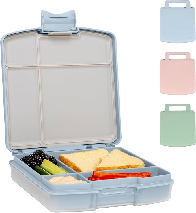 Ubbi Bento Lunch Box for Kids with 4 Compartments, BPA-Free, Leakproof, Dishwasher Safe, Food-Safe Material, Portion-Controlled Lunch Container, Back to School, Cloudy Blue