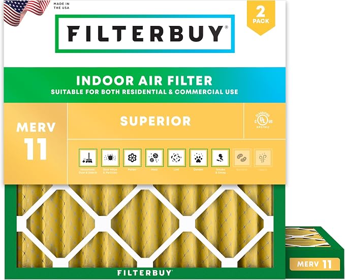 Filterbuy 12x12x2 Air Filter MERV 11 Superior Pet & Allergy Defense,