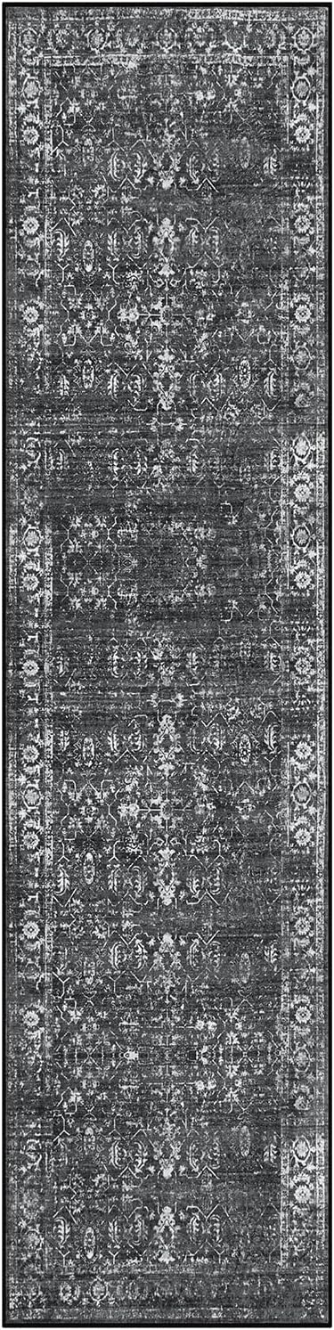 Lahome Black Washable Runners for Hallways,Boho 2'6"x10' Kitchen Runner Rugs Non Skid Washable Indoor Bathroom Runner Rug,Distressed Carpet Runners for Bedroom Entryway Foyer(2'6"x10', Black/Grey)