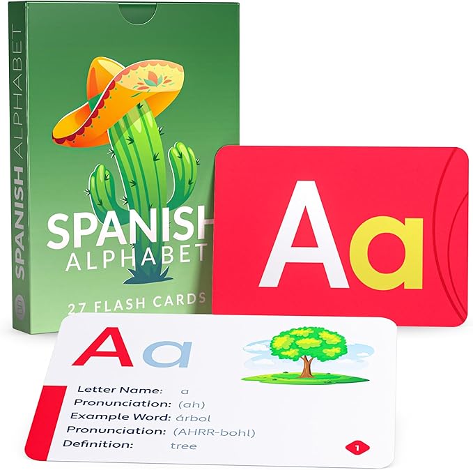 Briston Spanish Alphabet Flash Cards with Audio – 28 Durable 350 GSM Cards for Kids & Adults – Learn Spanish Letters & Pronunciation – Educational Language Learning Set for Classroom & Homeschool