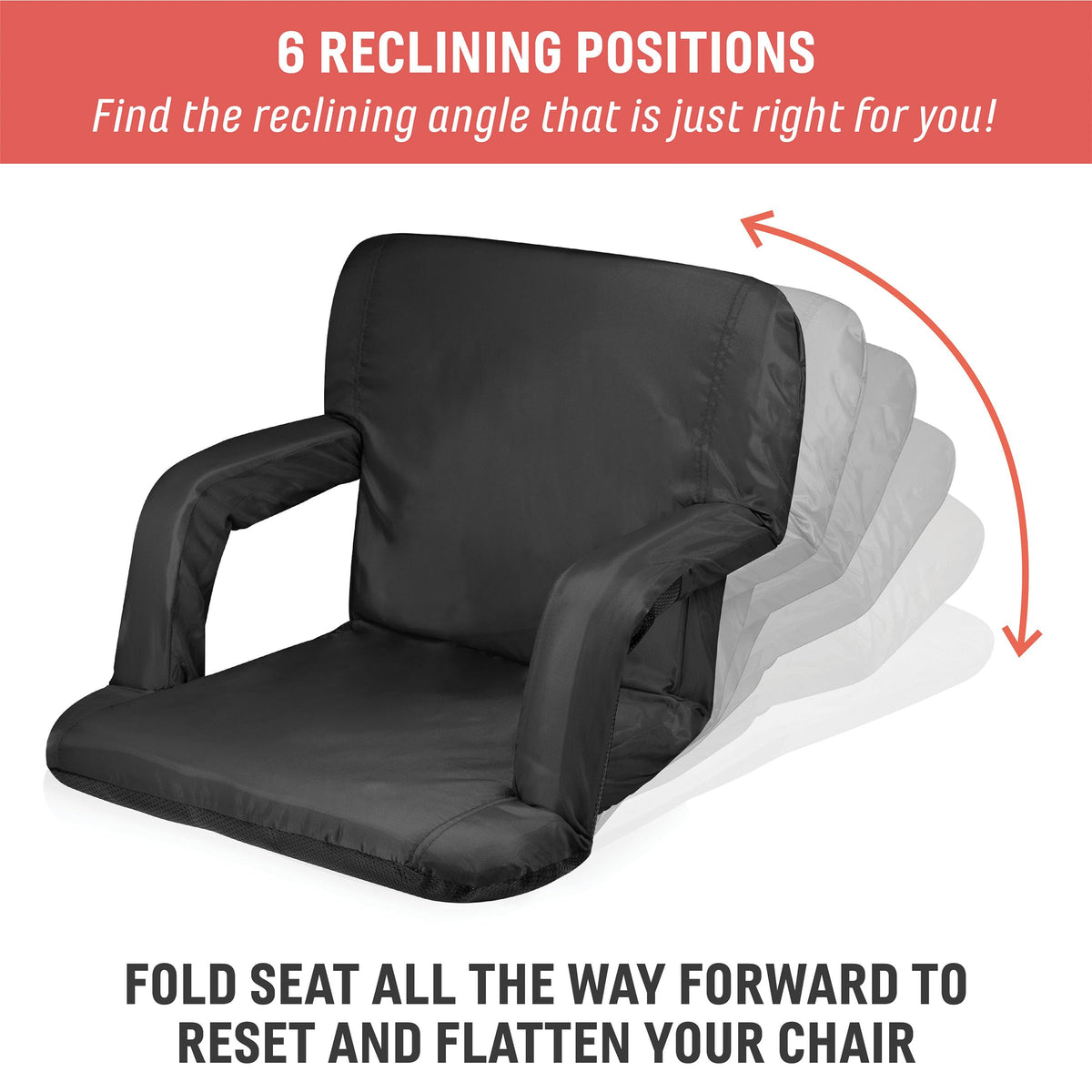 PICNIC TIME Ventura Portable Reclining Stadium Seat with Back Support, Folding Bleacher Chairs with Back and Cushion, Thick Padded Stadium Seat and Armrest, and Six Backrest Positions, (Hunter Green)