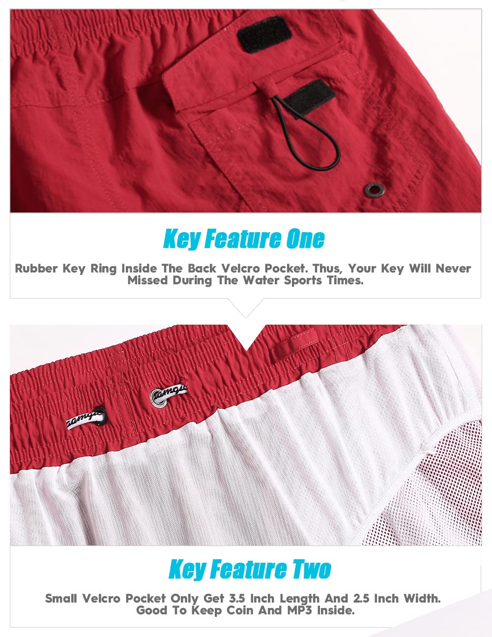 maamgic Mens Swim Trunks 5" with Mesh Lining Quick Dry Bathing Suits for Men Swim Shorts Swimwear Nylon Red Medium