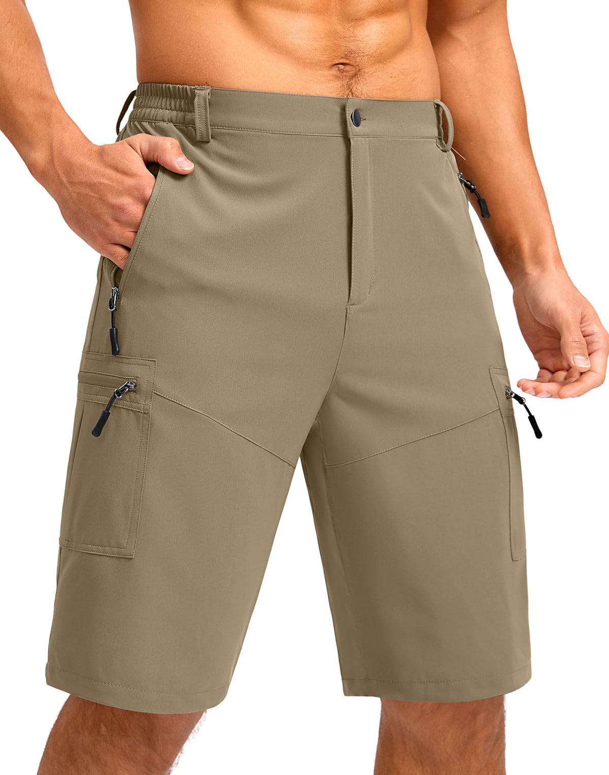 Pudolla Men's Hiking Shorts 11" Lightweight Cargo Work Shorts for Men Summer Travel Golf Casual Outdoor with 5 Pockets(Dusty Khaki X-Large)