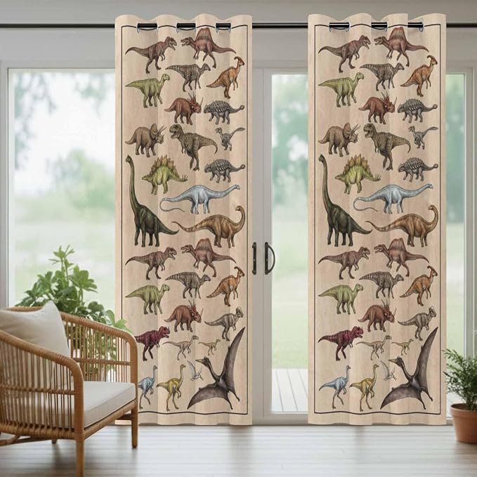 Vintage Outdoor Curtains for Patio Dinosaurs Biographies Retro Waterproof