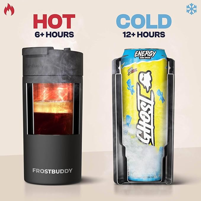 Frost Buddy Universal Can Cooler - Fits all - Stainless Steel Can Cooler for 12 oz & 16 oz Regular or Slim Cans & Bottles - Stainless Steel (Shake My Bones)