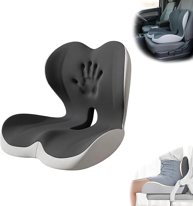 Truck Seat Cushion Ergonomic Memory Foam with Lumbar Support – Orthopedic Car Seat Cushion for Truck Drivers, Back Pain Relief, Non-Slip Cushion for Long Driving, Car & Office Chair