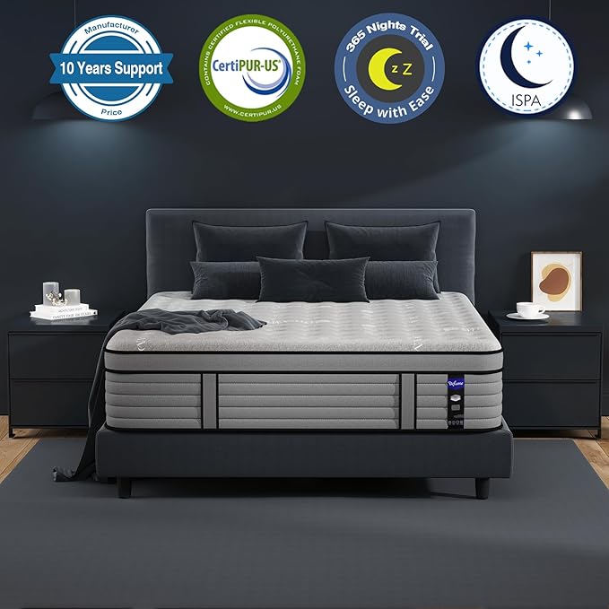 DIFAME 16 Inch Queen Size Mattress, Firm Hybrid Mattress Queen in a Box With Gel Memory Foam, Individually Pocket Spring, Breathable & Cooling Fabric, Pressure & Back Pain Relief, Upgrade Edge Support