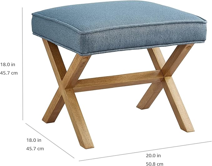 Amazon Basics Small Ottoman Foot Rest, Mid-Century Modern X Square Upholstered Fabric Stool for Living Room, Bedroom, Entryway, Extra Seating, 20"W x 18"D x 18"H, Indigo Blue