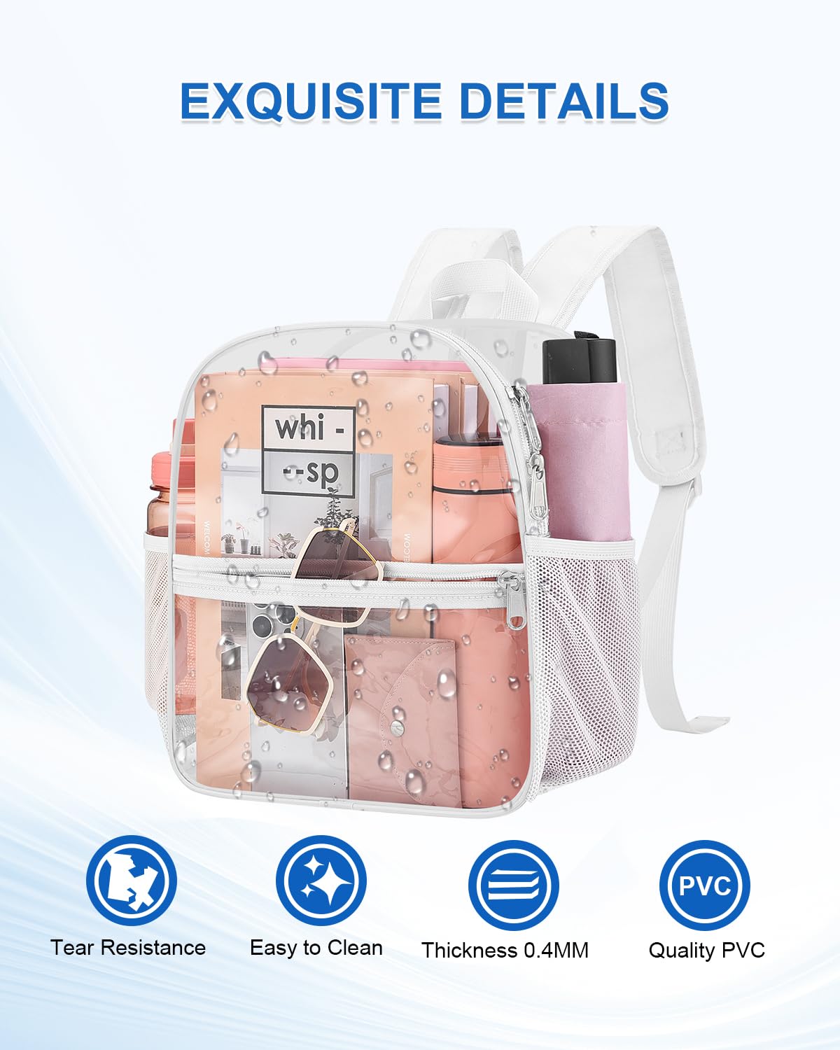 UEASE Clear Backpack for Stadium Events, 12x12x6 Small Clear Plastic bag with Reinforced Straps for Game Security Festival Concert