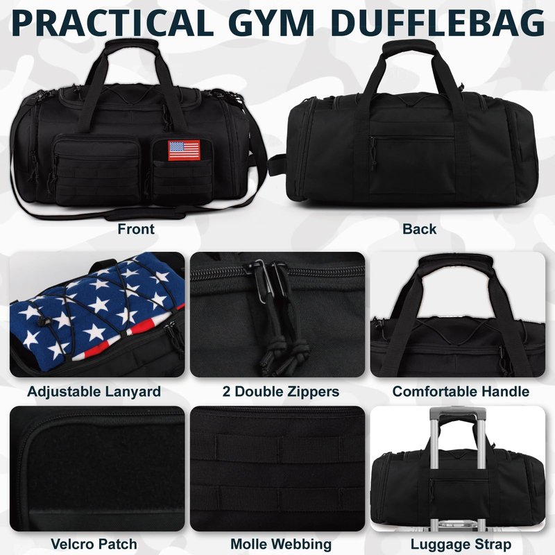 Tactical Gym Bag for Men，70L Large 3 in 1 Sports Duffle Bag with Shoes Compartment for Travel,Water Resistant Travel Backpack Weekender Overnight Bag with Wet Pocket for Women