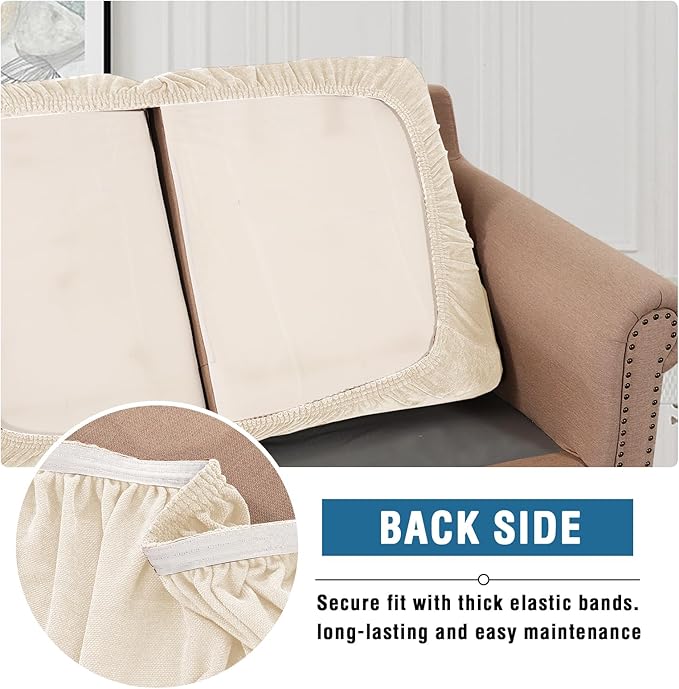H.VERSAILTEX Stretch Chenille Couch Cushion Cover Soft Sofa Covers Washable Thick Durable Cushion Covers for Couches and Sofas All Seasons Universal(3 Seater Sofa Cushion Cover,Beige)