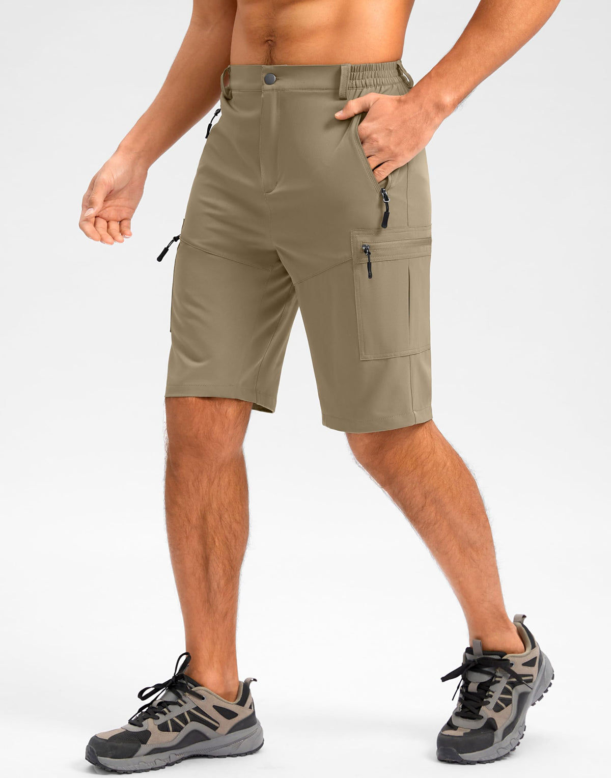 Pudolla Men's Hiking Shorts 11" Lightweight Cargo Work Shorts for Men Summer Travel Golf Casual Outdoor with 5 Pockets(Dusty Khaki X-Large)