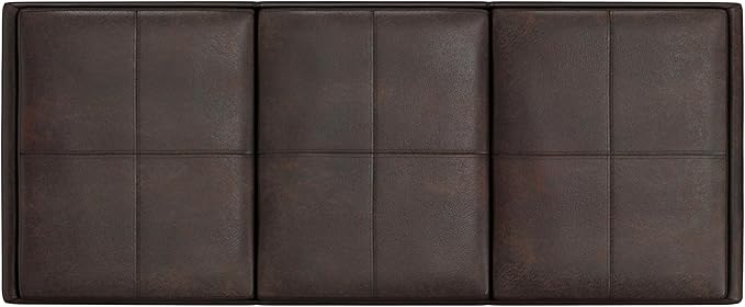 SIMPLIHOME Avalon Storage Ottoman - 42 inch Wide Upholstered Vegan Leather Rectangular Flip-Top Ottoman in Distressed Brown, Contemporary Coffee Table Ottoman for Living Room with Hidden Storage