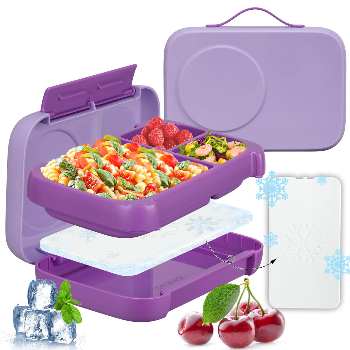 JXXM Bento Box for Kids,Kids Bento Lunch Box with Built-in Ice Pack for School,3 Compartments Leak Proof Lunch Container with Utensils for Girl Boy;BPA Free,Microwave & Dishwasher Safe, 44oz(Pink)