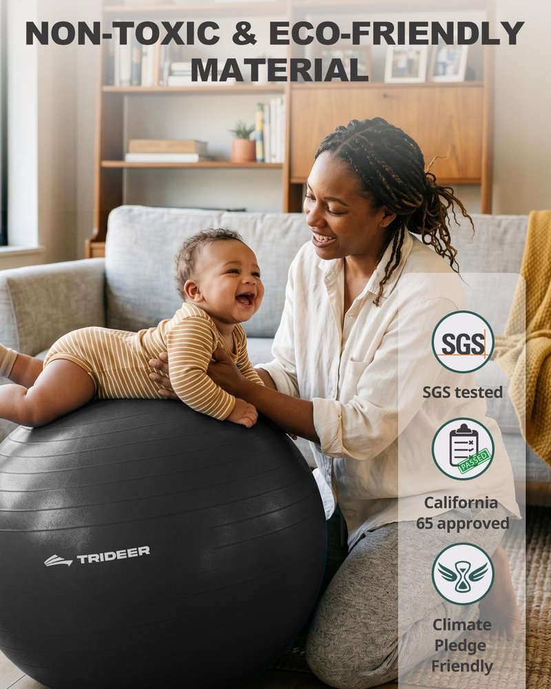Trideer Extra Thick Yoga Ball Exercise Ball, 5 Sizes Ball Chair, Heavy Duty Swiss Ball for Balance, Stability, Pregnancy and Physical Therapy, Quick Pump Included (Black, M(19-22ines/48-55cm))