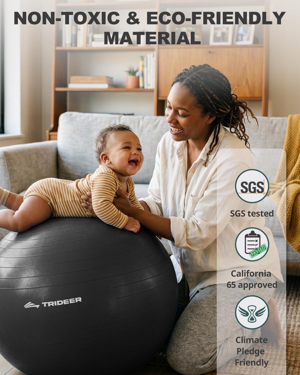 Trideer Exercise Ball for Yoga, Pilates & Fitness – Stability Ball Equipment for Home Gym & Office Chair, Core & Balance Training Accessories, Physical Therapy Equipment, Quick Pump Included, 5 Sizes