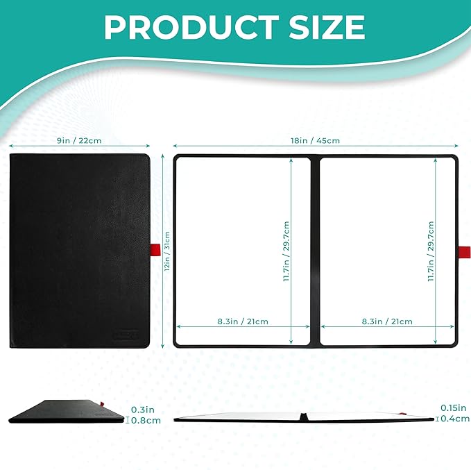 Double-Sided White Board 12x9 inch - Ultra-Thin 0.3" Portable Dry Erase Board with 3 Markers & Anti-Ghosting Surface | Magnetic-Ready | Foldable for Office (Double-A4 Red)