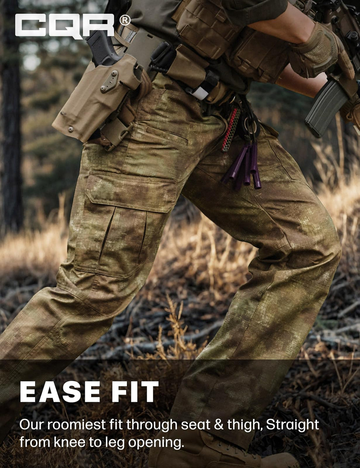 CQR Men's Tactical Pants, Water Resistant Ripstop Cargo Pants, Lightweight EDC Work Hiking Pants, Outdoor Apparel, Duratex Mag Pocket Print Fractal Camo, 34W x 30L