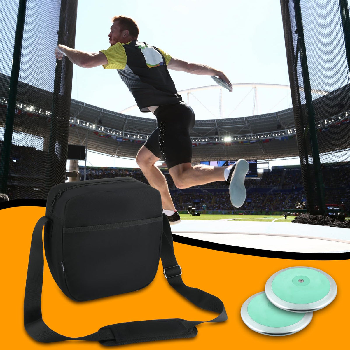 Cosmos Discus Carrier Bag Discus Shoulder Bag with Adjustable Strap, Track and Field Discus Throw Carry Case Portable Discus Storage Bag with Zipper Pocket for Storing 2 Discuses, Discus Not Included