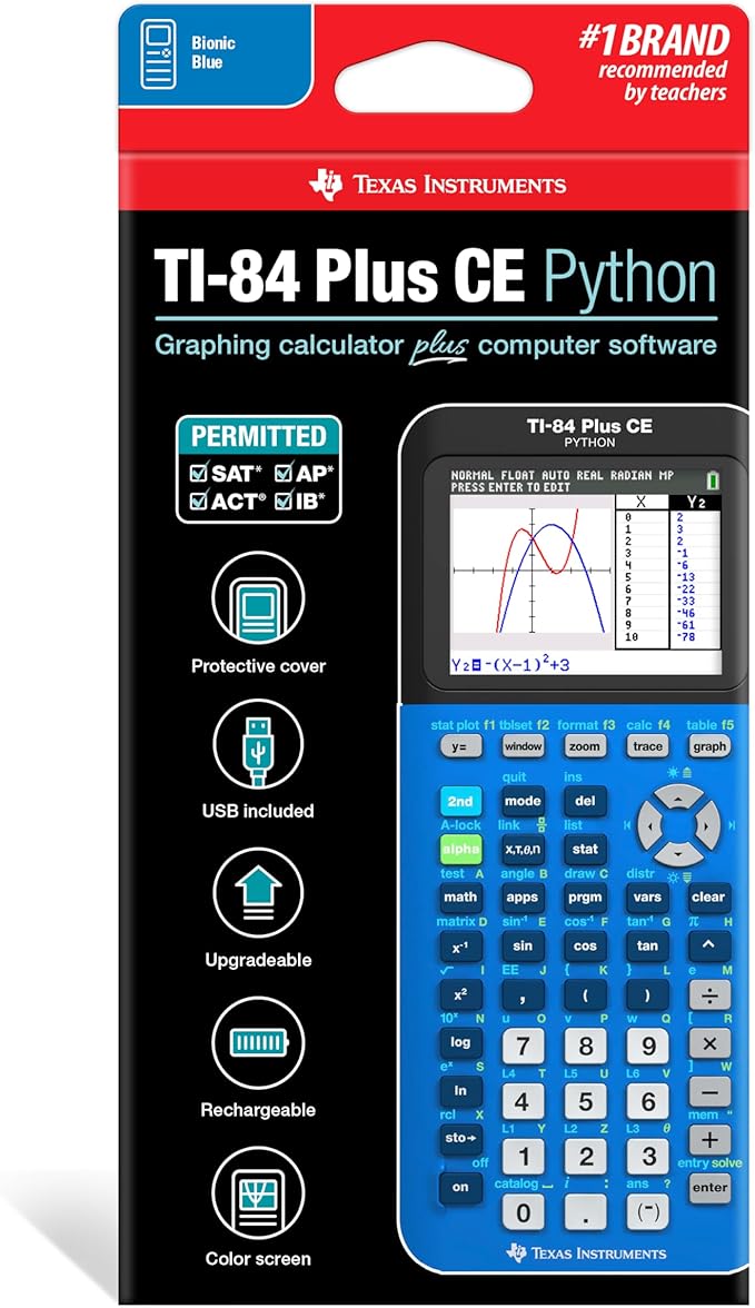 Texas Instruments TI-84 Plus CE Color Graphing Calculator, Bionic Blue Small
