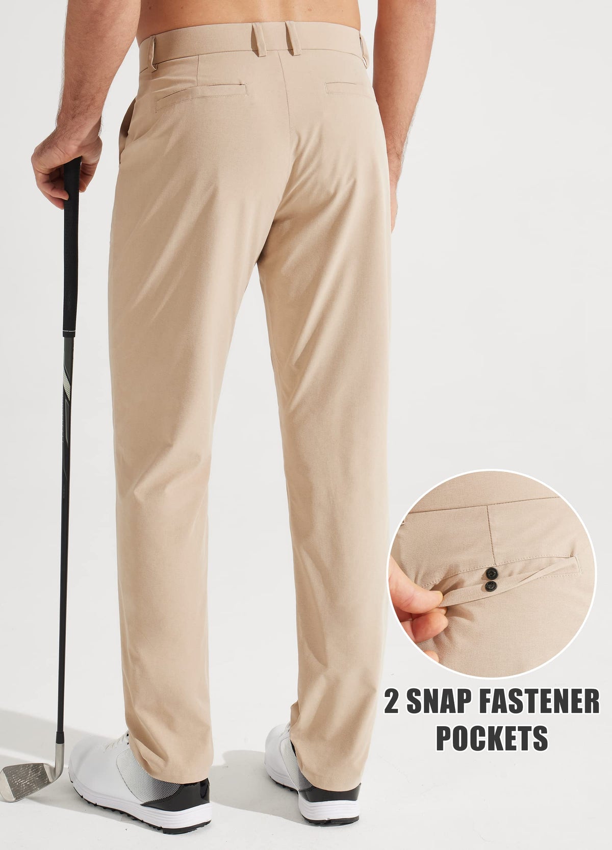 Libin Mens Golf Pants Stretch Work Dress Pants 30" Quick Dry Lightweight Business Casual Pant for Men Comfy Water Resistant, Khaki, 40W x 30L