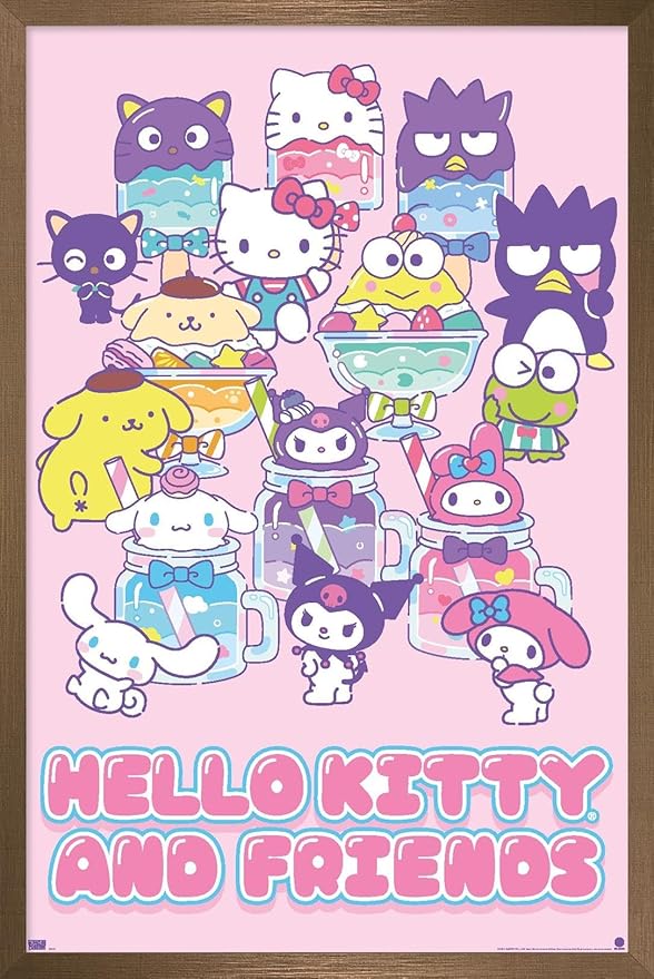Trends International Hello Kitty and Friends: 24 Summer Fresh - Group Wall Poster, 34L x 22.4W, Bronze Framed Version