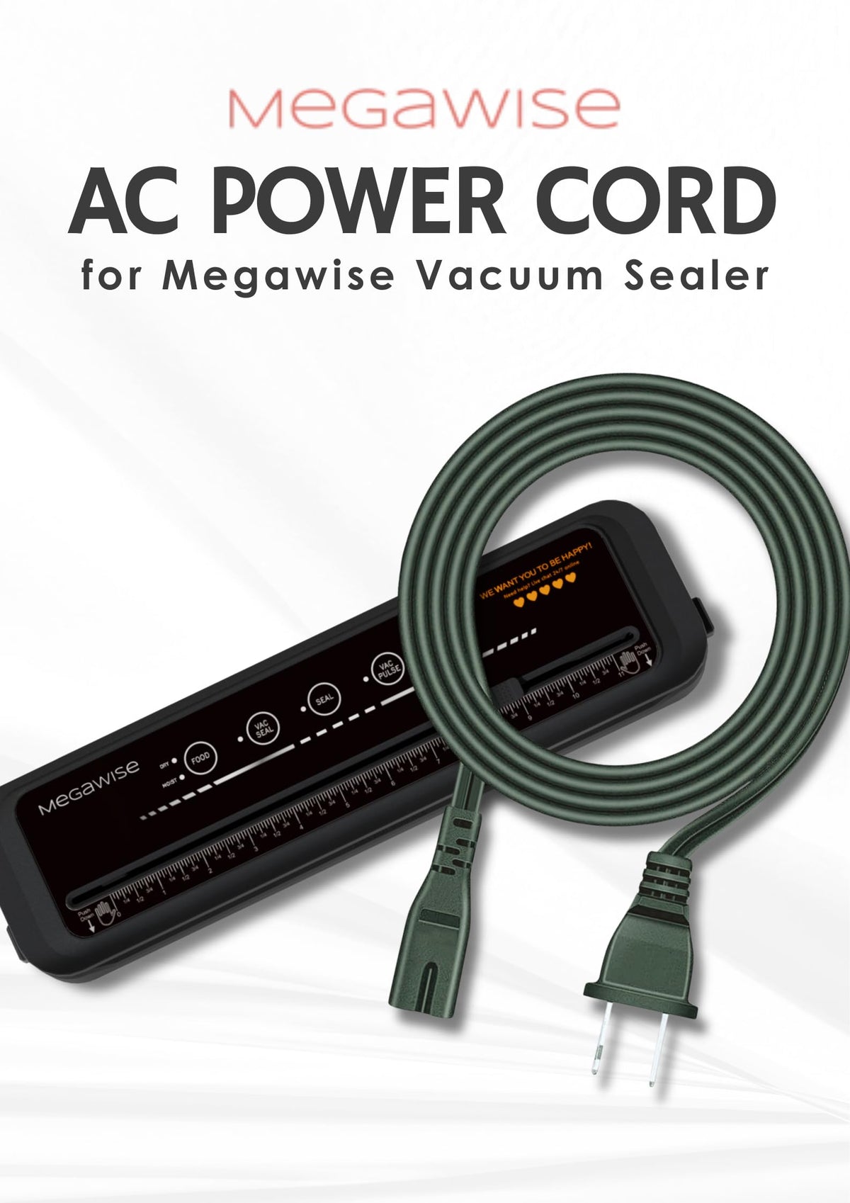 Durable Replacement AC Power Cord for MegaWise Vacuum Sealer Machines – 4FT Extension Cable with Secure WD-01 Plug & WD-23 Socket, Safe & Reliable Power Connection